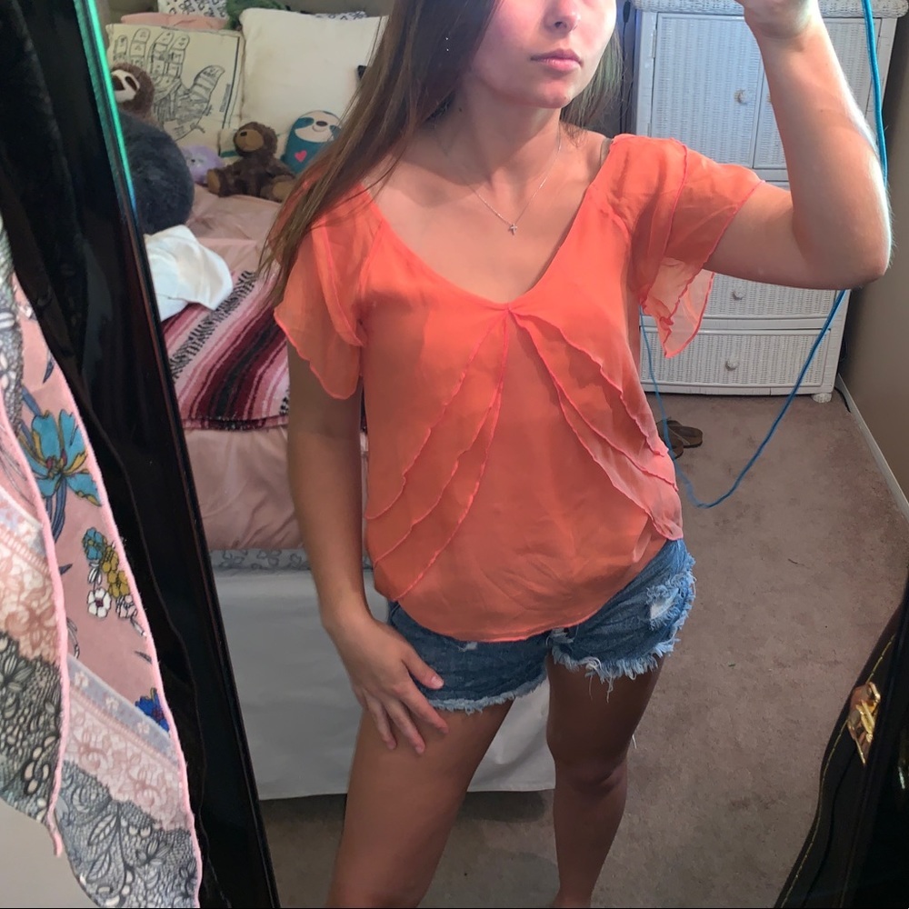 Ark & Co. Coral Light Sheer Material Blouse